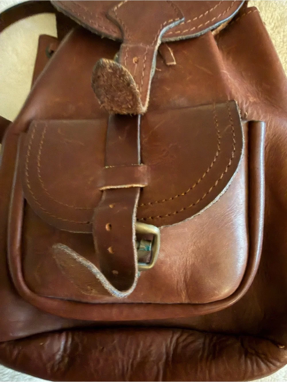 genuine leather brown mini backpack